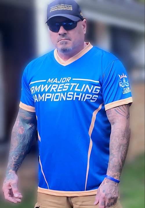 MAC Limited Edition London, On. Competition Jersey - Blue/Gold - Major Armwrestling Championships